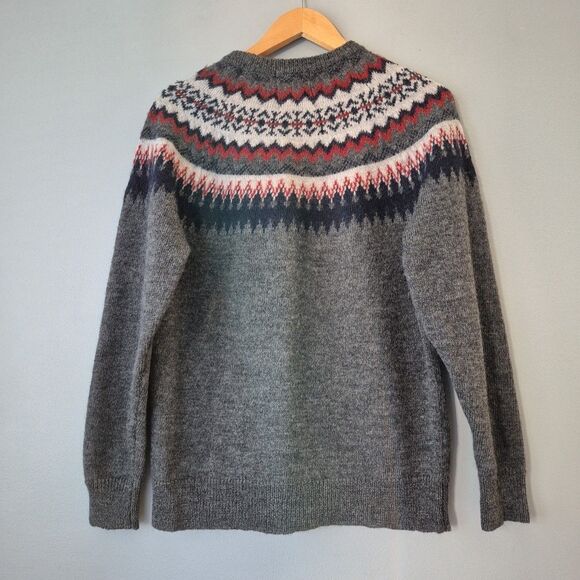 British Fiber Wool Gray Fair Isle Long Sleeve Crewneck Sweater Womens Medium - Picture 4 of 8